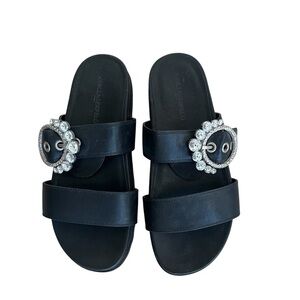Karl Lagerfeld Black Sandals with Embellished Buckle Brinda Size 8 rhinestone
